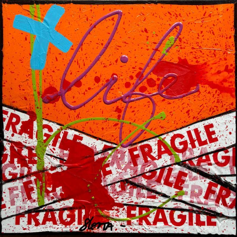 Painting Fragile life (orange) by Costa Sophie | Painting Pop-art Acrylic, Gluing, Upcycling