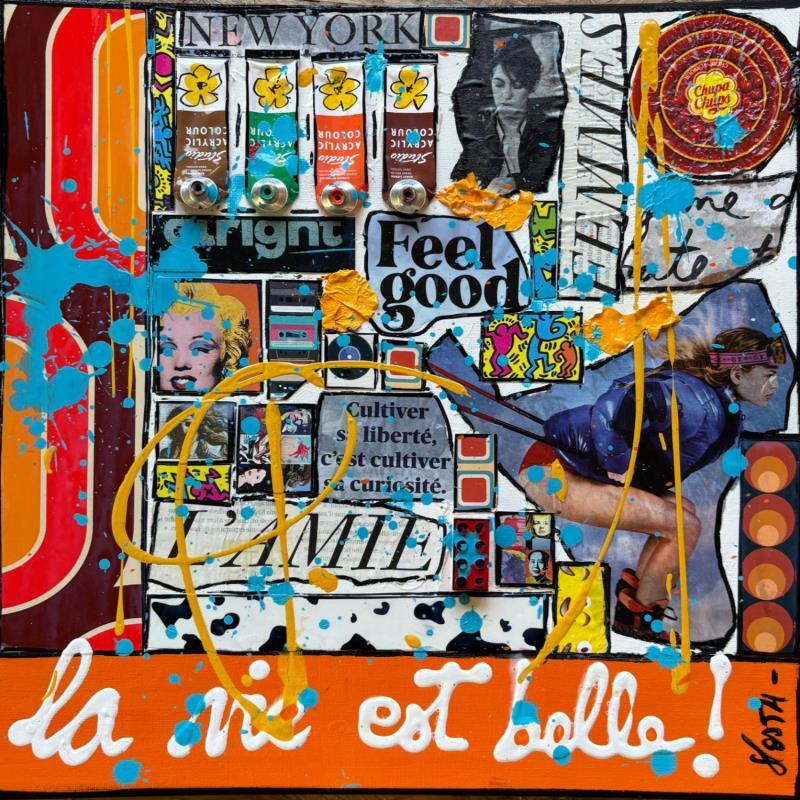 Gemälde La vie est belle ! (feel good) von Costa Sophie | Gemälde Pop-Art Acryl Collage Upcycling