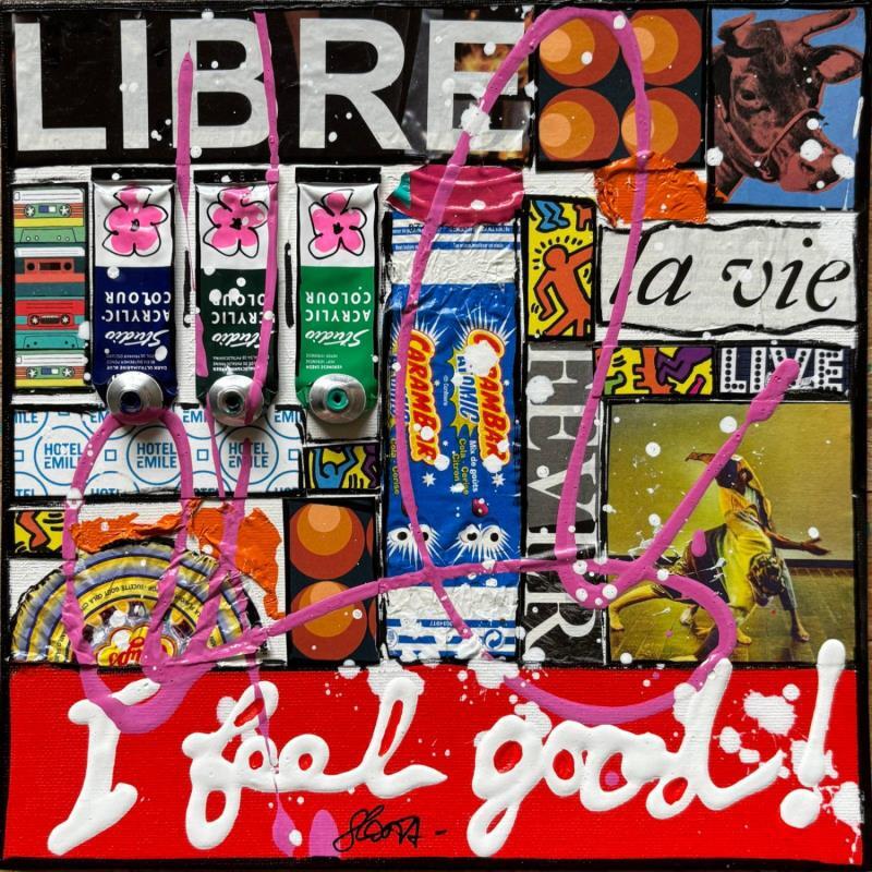 Peinture I feel good! (Libre) par Costa Sophie | Tableau Pop-art Acrylique Collage Upcycling