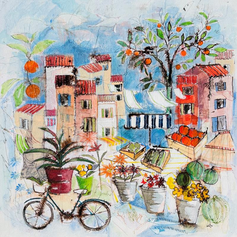 Painting Saveur d' été by Colombo Cécile | Painting Naive art Acrylic, Gluing, Ink, Pastel, Watercolor Landscapes, Life style, Nature