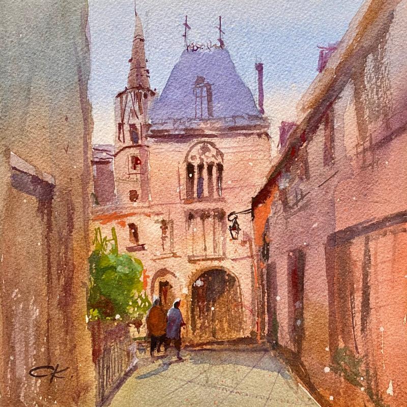 Painting Palais Jacques Cœur Bourges by Korneeva Olga | Painting Impressionism Society Urban Architecture Watercolor