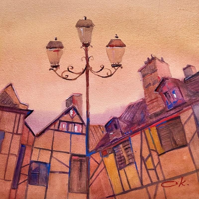 Gemälde Bourges evening von Korneeva Olga | Gemälde Impressionismus Gesellschaft Urban Architektur Aquarell