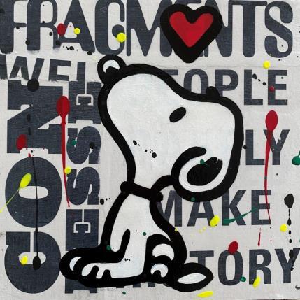 Gemälde Snoopy confesse von Marie G.  | Gemälde Pop-Art Acryl, Collage, Holz Pop-Ikonen