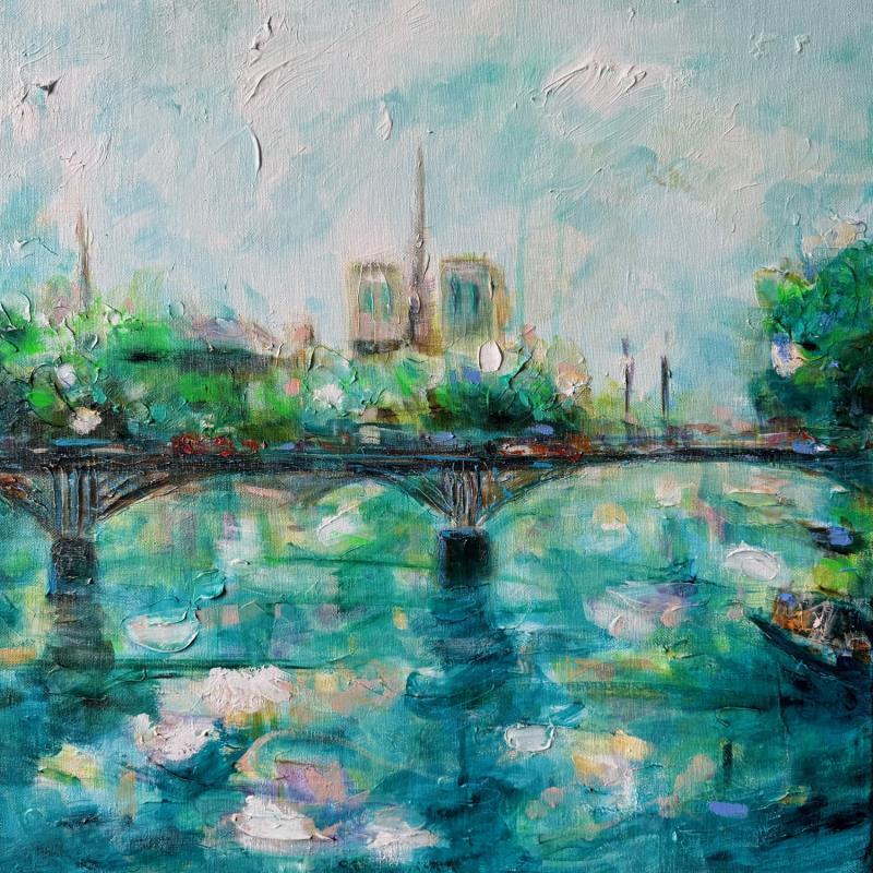 Peinture Blue Seine  par Solveiga | Tableau Figuratif Paysages Architecture Acrylique