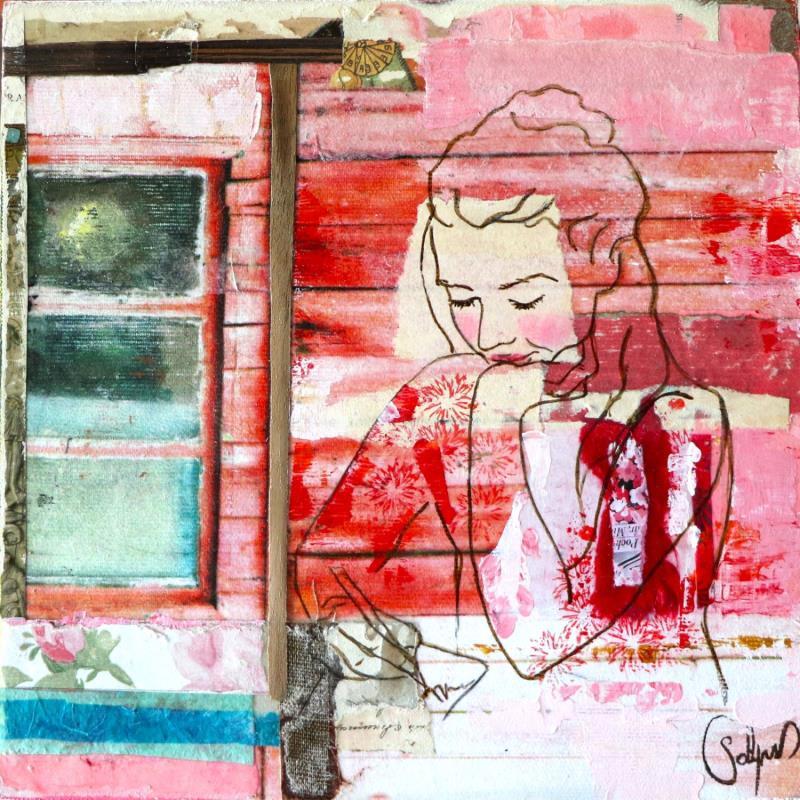 Peinture F3 No Name 10029-1558-20240905-1 par Sablyne | Tableau Art Singulier Acrylique, Bois, Collage, Encre, Feuille d'or, Papier, Pastel, Pigments, Upcycling Portraits, Scènes de vie