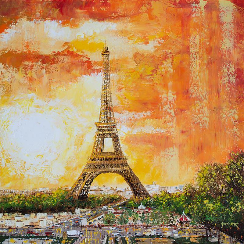 Peinture Paris Rouge par Rodriguez Rio Martin | Tableau Impressionnisme Urbain Huile