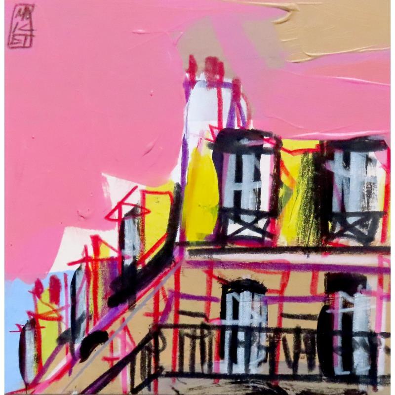 Painting D'une fenêtre à l'autre by Anicet Olivier | Painting Figurative Urban Architecture Acrylic Pastel