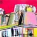 Painting Dehors un ciel carmin by Anicet Olivier | Painting Figurative Urban Architecture Acrylic Pastel