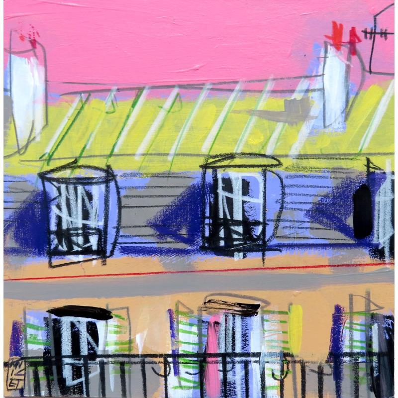 Painting Derrière la fenêtre, la forêt de phrases by Anicet Olivier | Painting Figurative Urban Architecture Acrylic Pastel