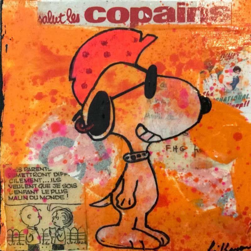 Painting Snoopy punk by Kikayou | Painting Pop-art Pop icons Graffiti Acrylic Gluing