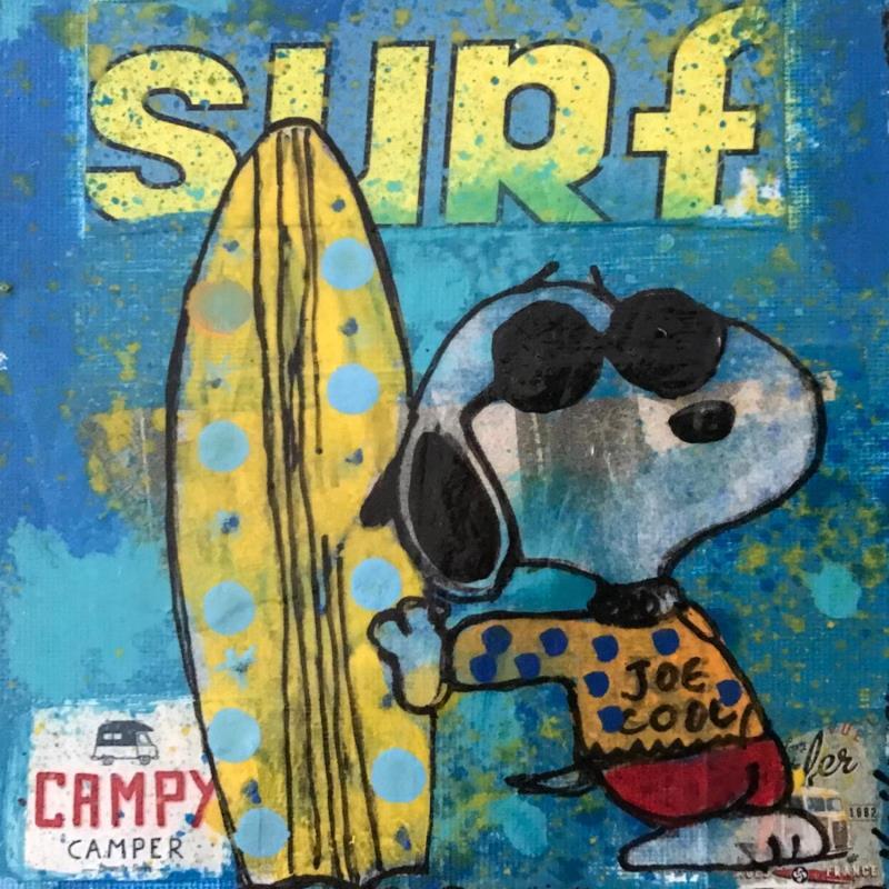 Gemälde Snoopy surf von Kikayou | Gemälde Pop-Art Pop-Ikonen Graffiti Acryl Collage