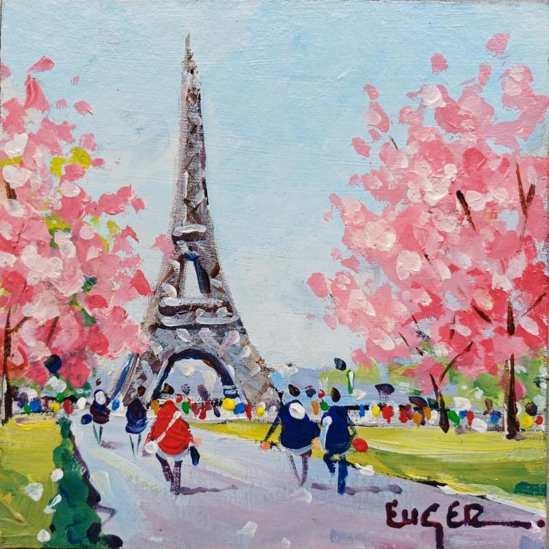 Peinture PRINTEMPS A LA TOUR EIFFEL par Euger | Tableau Figuratif Paysages Urbain Scènes de vie Acrylique