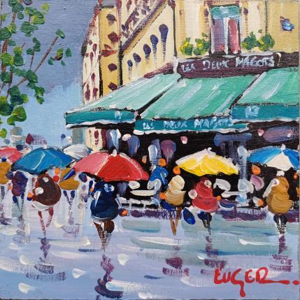 Peinture PLUIE AUX DEUX MAGOTS par Euger | Tableau Figuratif Acrylique Scènes de vie, Société, Urbain