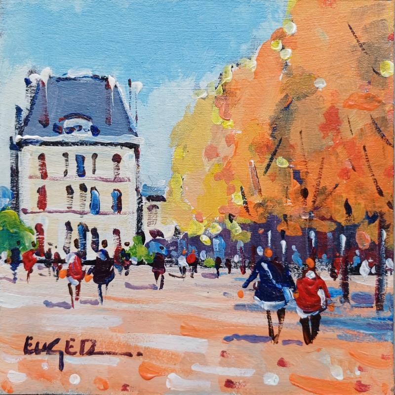 Painting AUX JARDINS DES TUILERIES A L'AUTOMNE by Euger | Painting Figurative Acrylic Landscapes, Life style, Urban