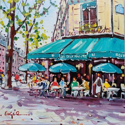 Gemälde AUX DEUX MAGOTS A PARIS von Euger | Gemälde Figurativ Acryl Alltagsszenen, Gesellschaft, Urban