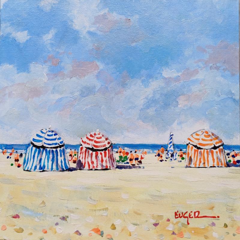 Painting LA PLAGE A TROUVILLE by Euger | Painting Figurative Acrylic Landscapes, Life style, Marine