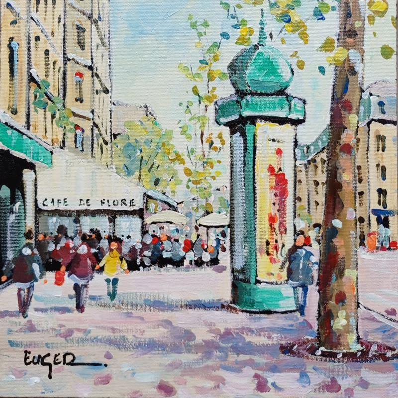 Gemälde TERRASSE BOULEVARD SAINT GERMAIN A PARIS von Euger | Gemälde Figurativ Gesellschaft Urban Alltagsszenen Acryl