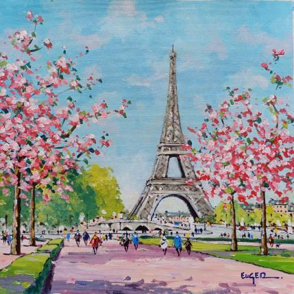 Peinture PRINTEMPS A PARIS par Euger | Tableau Figuratif Acrylique Paysages, Scènes de vie, Urbain