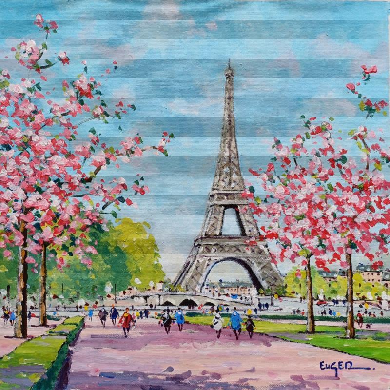 Painting PRINTEMPS A PARIS by Euger | Painting Figurative Acrylic Landscapes, Life style, Urban