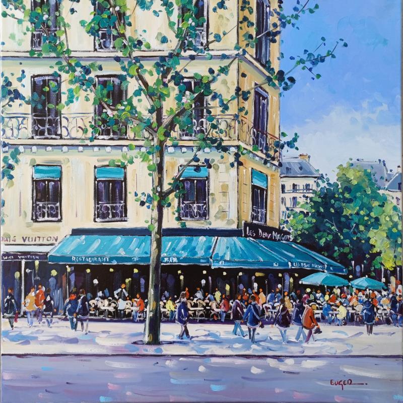 Gemälde LES DEUX MAGOTS A PARIS von Euger | Gemälde Figurativ Öl Alltagsszenen, Gesellschaft, Urban