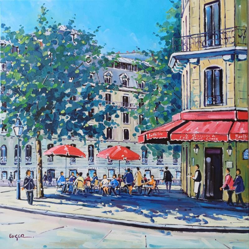 Peinture TERRASSE ILE SAINT LOUIS A PARIS par Euger | Tableau Figuratif Société Urbain Scènes de vie Huile