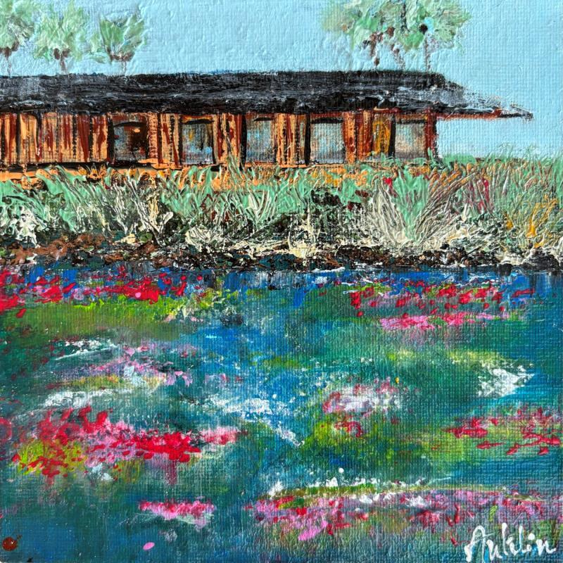 Peinture La maison du lac  par Autelin Florence | Tableau Figuratif Paysages Marine Nature Acrylique