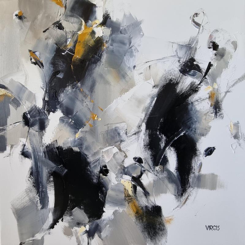 Peinture Black, gold, white par Virgis | Tableau Abstrait Minimaliste Huile