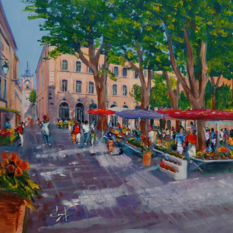 Peinture Marché placé Richelme à Aix en Provence  par Degabriel Véronique | Tableau Impressionnisme Paysages Urbain Scènes de vie Huile