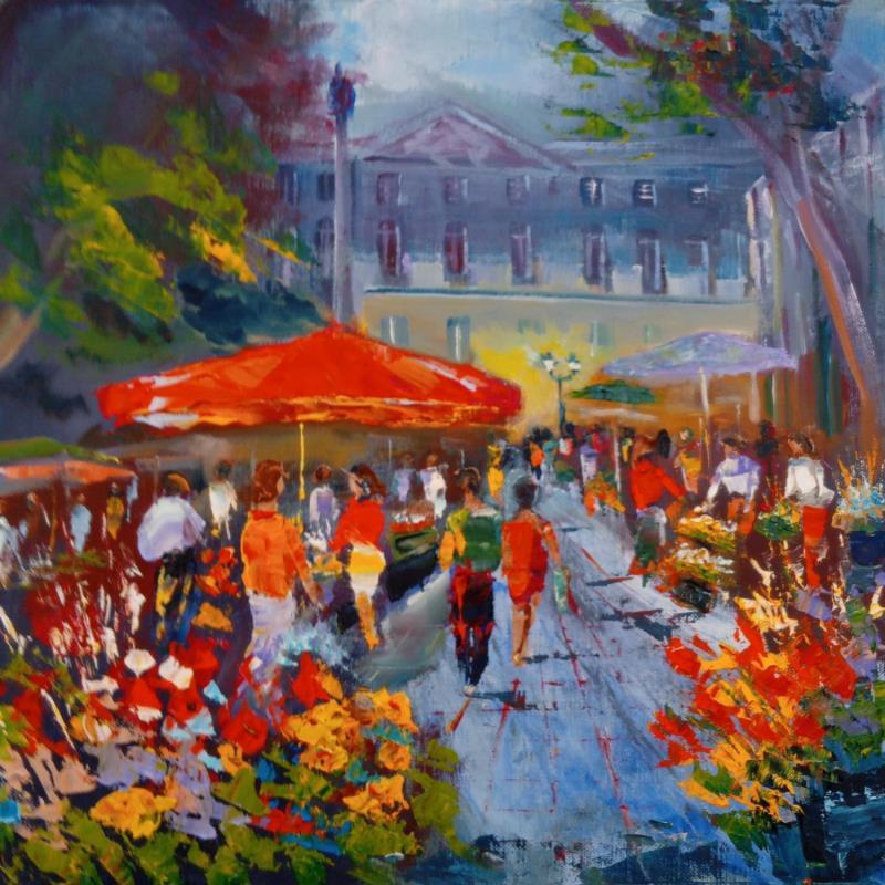 Painting Marché nocturne à Aix en Provence  by Degabriel Véronique | Painting Impressionism Oil Landscapes, Life style, Urban