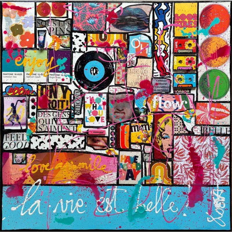 Painting La vie est belle by Costa Sophie | Painting Pop-art Acrylic, Gluing, Upcycling Pop icons