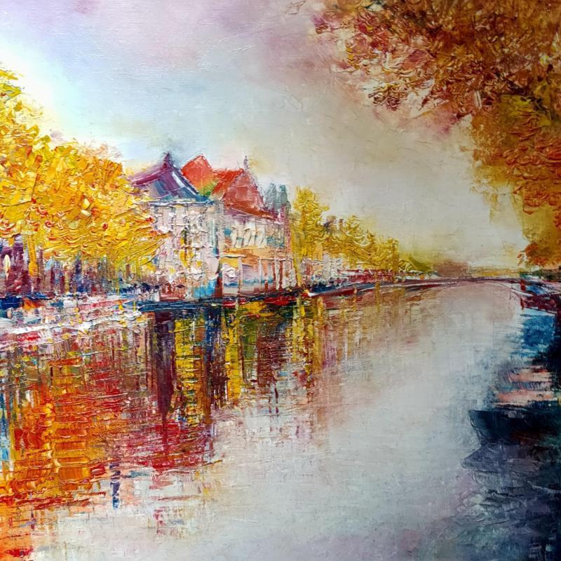 Peinture Le canal d'Amsterdam par Levesque Emmanuelle | Tableau Huile