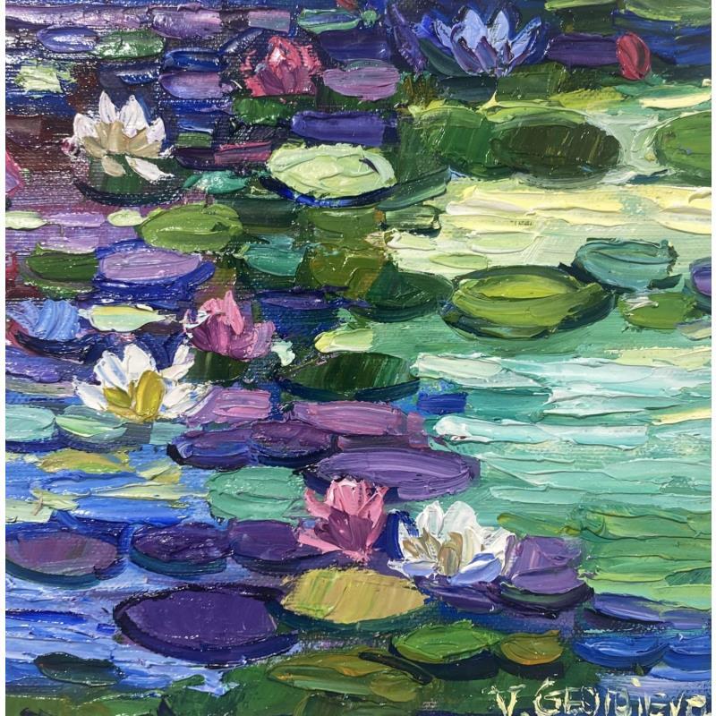 Peinture Blue lilies par Georgieva Vanya | Tableau Figuratif Huile Paysages