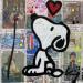 Gemälde F1 Snoopy coeur von Marie G.  | Gemälde Pop-Art Pop-Ikonen Holz Acryl Collage