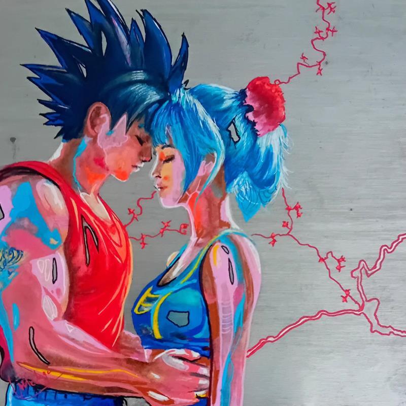 Gemälde Son Goku au coeur tendre von Medeya Lemdiya | Gemälde Pop-Art Pop-Ikonen Metall Acryl