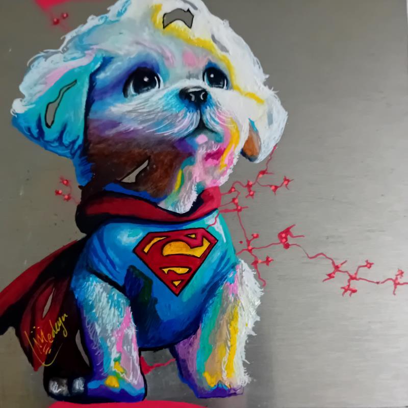 Gemälde Super Puppy 2 von Medeya Lemdiya | Gemälde Pop-Art Pop-Ikonen Metall Acryl