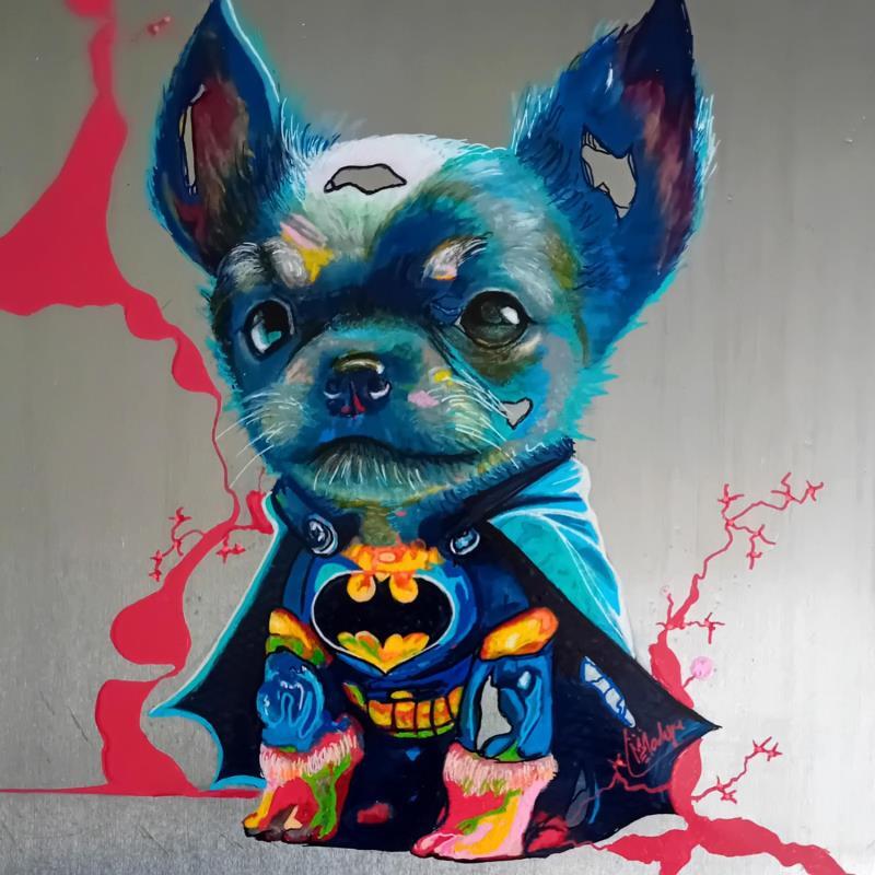 Gemälde Bat Puppy von Medeya Lemdiya | Gemälde Pop-Art Pop-Ikonen Metall Acryl