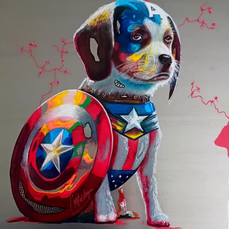 Gemälde Captain Puppy von Medeya Lemdiya | Gemälde Pop-Art Pop-Ikonen Metall Acryl