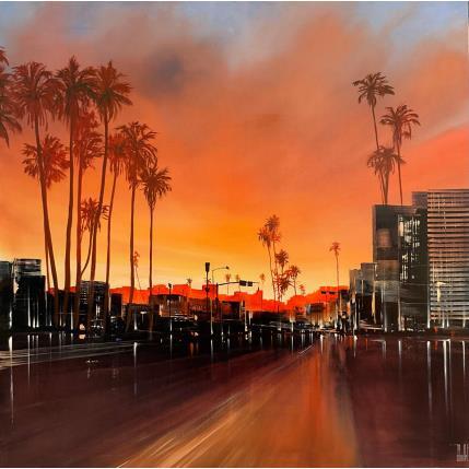 Peinture Crépuscule doré sur Hollywood Boulevard par Guillet Jerome | Tableau Figuratif Huile