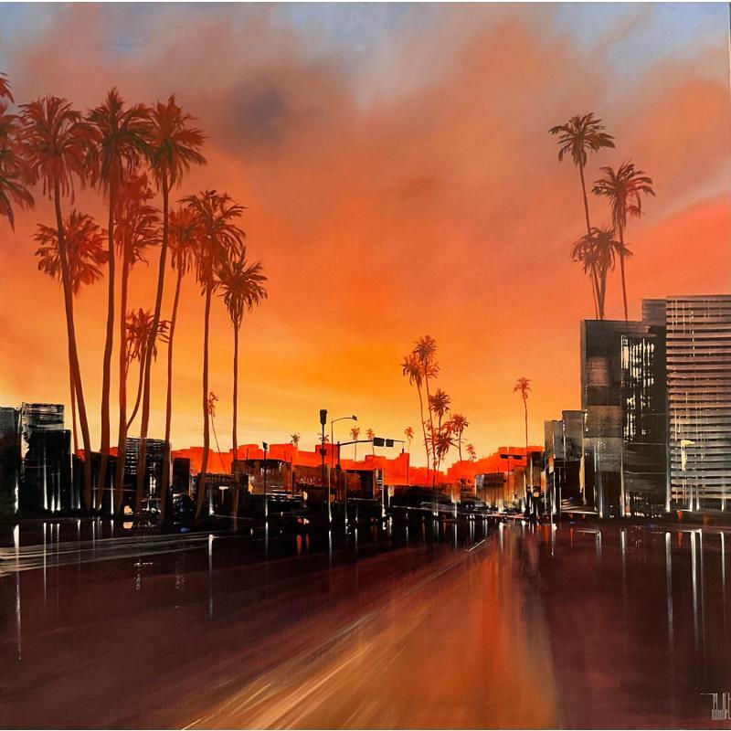 Painting Crépuscule doré sur Hollywood Boulevard by Guillet Jerome | Painting Figurative Oil