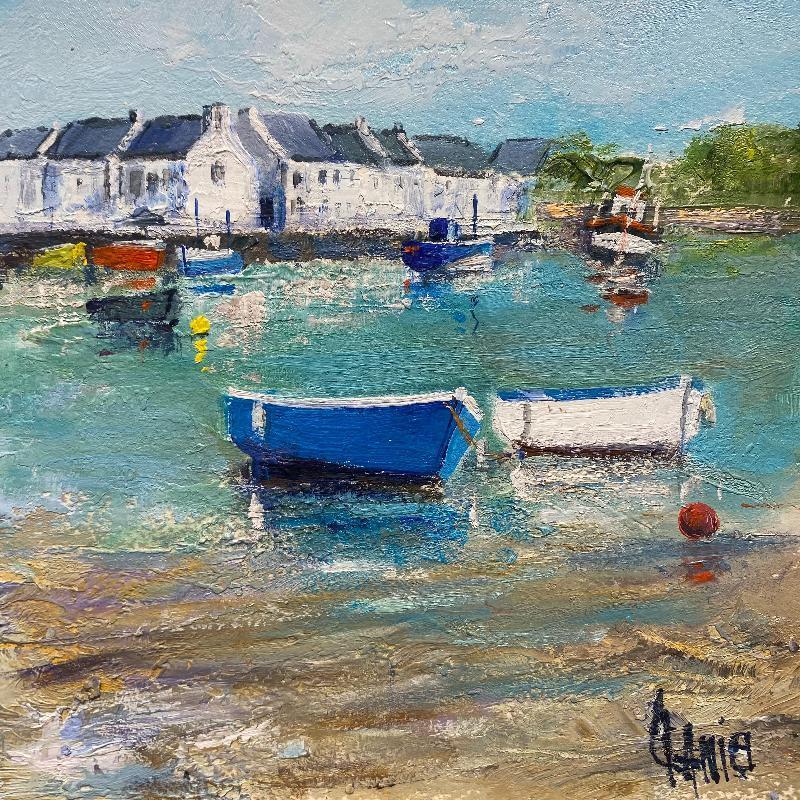 Peinture Barques à Erquy, Bretagne par Daniel | Tableau Impressionnisme Paysages Huile