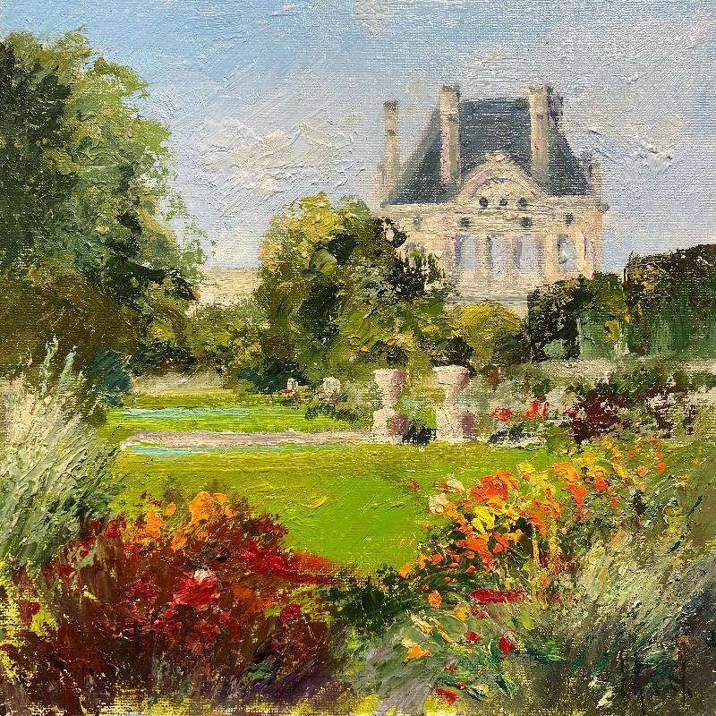 Peinture Jardin au Louvre par Daniel | Tableau Impressionnisme Paysages Huile