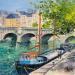 Peinture Péniches à Paris 1 par Daniel | Tableau Impressionnisme Paysages Huile