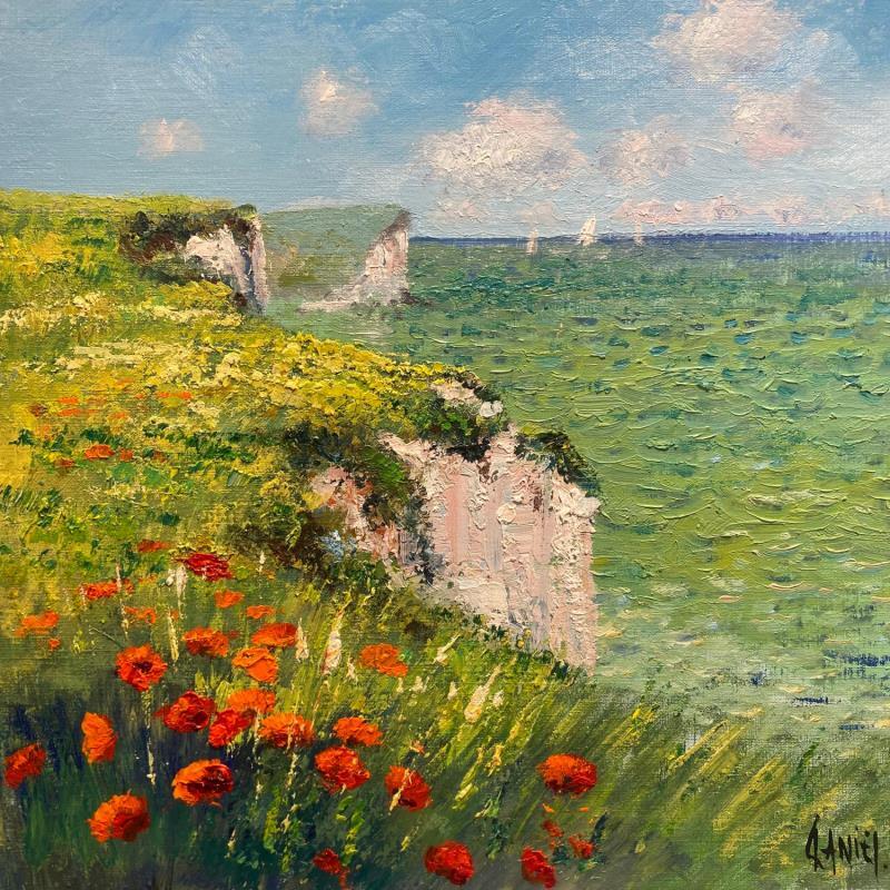 Gemälde Coquelicots sur les falaises au tréport von Daniel | Gemälde Impressionismus Landschaften Öl