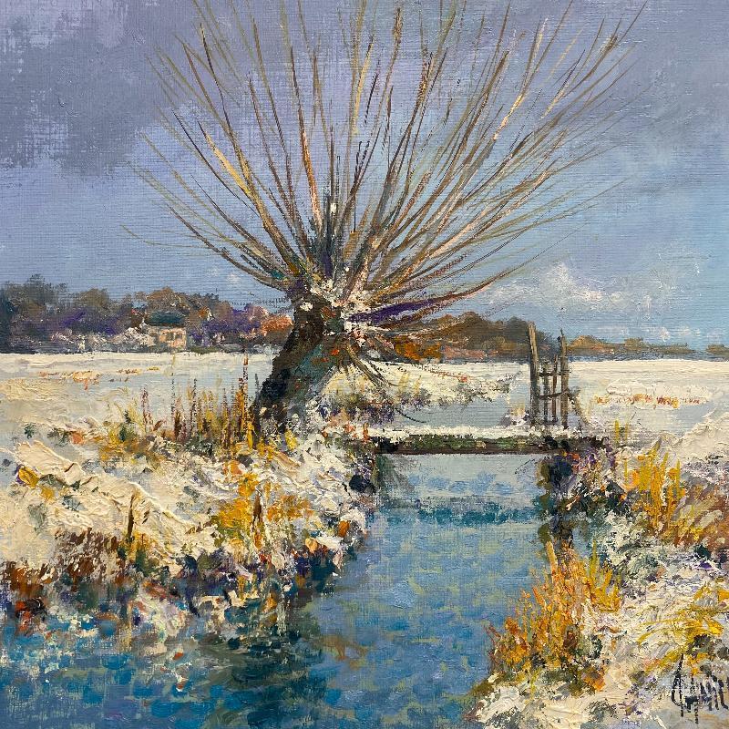 Painting Le pont sous la neige by Daniel | Painting Impressionism Landscapes Oil