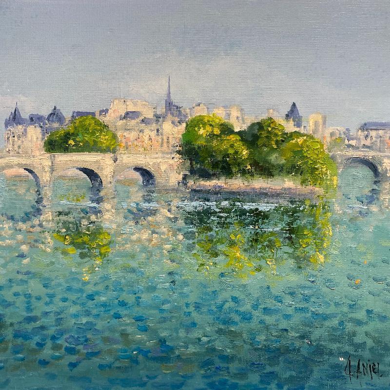 Peinture Île de la cité par Daniel | Tableau Impressionnisme Paysages Huile