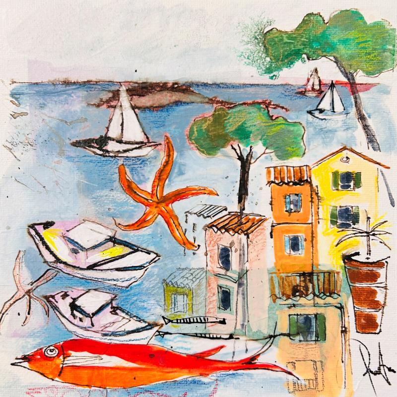 Painting La danse de l' étoile by Colombo Cécile | Painting Naive art Acrylic, Gluing, Ink, Pastel, Watercolor Animals, Landscapes, Life style, Pop icons