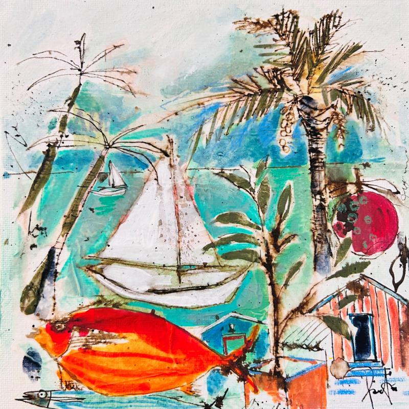 Painting Poisson orange by Colombo Cécile | Painting Naive art Acrylic, Gluing, Ink, Pastel, Watercolor Landscapes, Life style, Nature, Pop icons