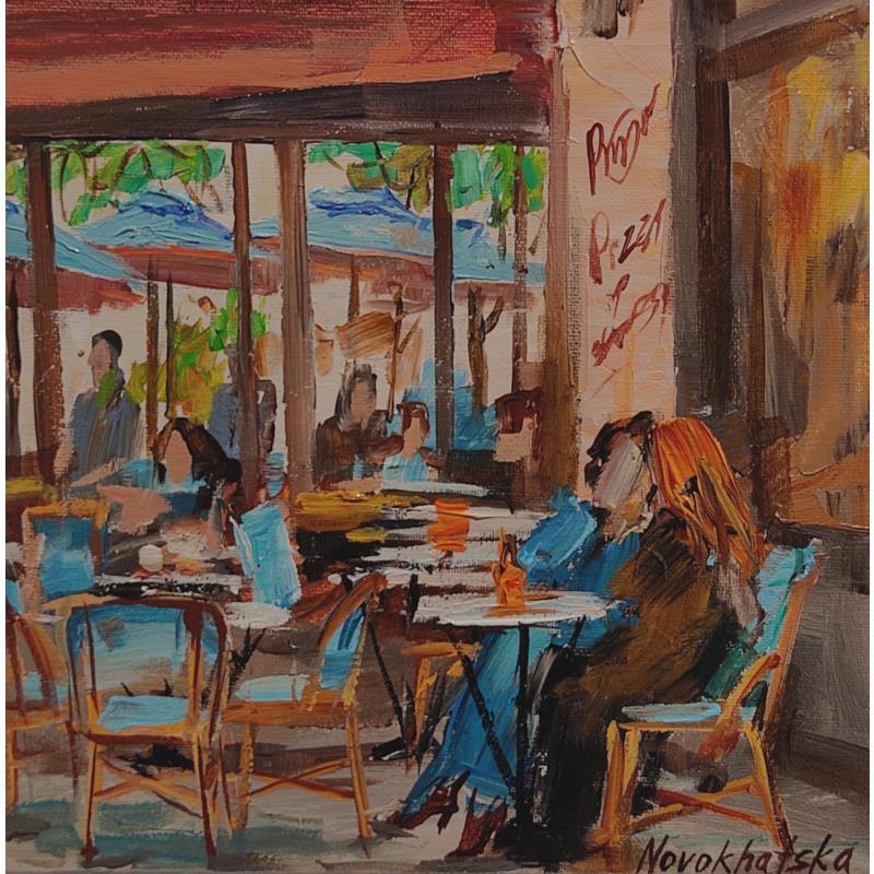 Painting Sur la terrasse by Novokhatska Olga | Painting Figurative Acrylic, Oil Urban