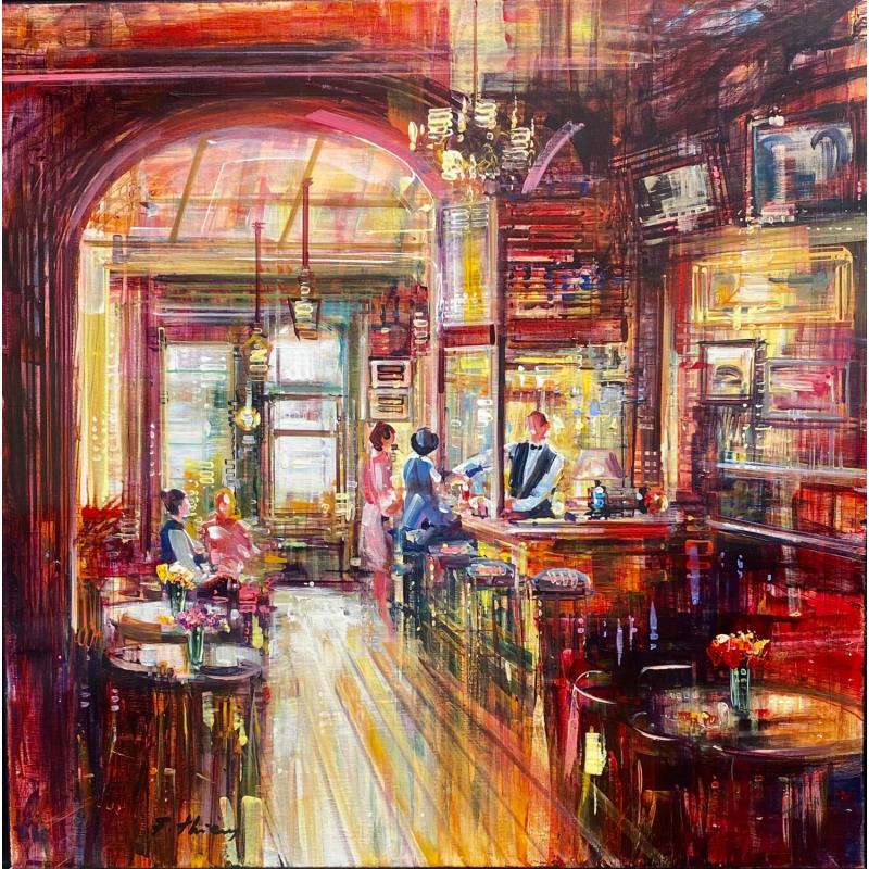 Painting Le café des trois bouguets by Frédéric Thiery | Painting Figurative Acrylic