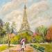 Peinture La Tour Eiffel Champ de Mars par Lallemand Yves | Tableau Figuratif Urbain Acrylique